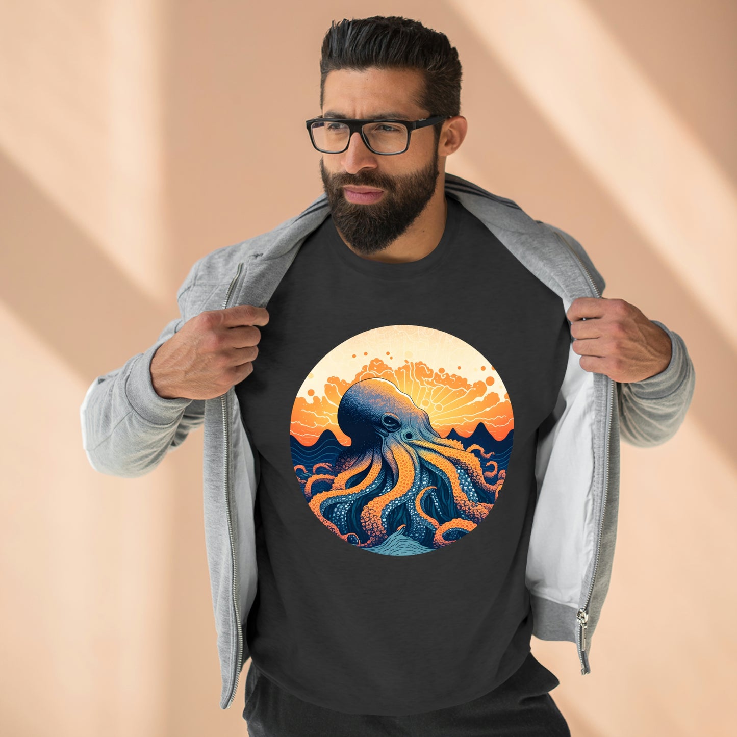 Octo-Orange Horizon - Unisex Crewneck Sweatshirt - Fowl Duck